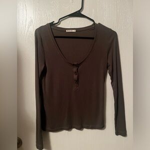 Marine Layer Lexi Rib Button Henley LS Shirt Burnt Olive Green‎ Womens Medium